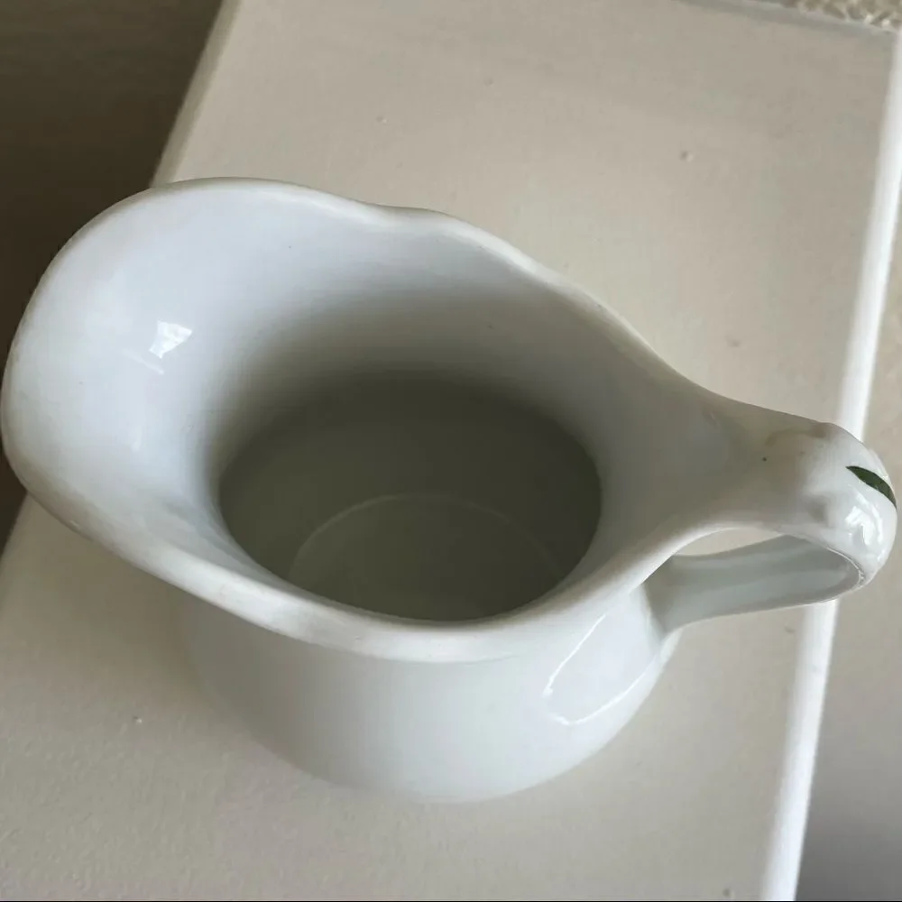 Vintage Albert Pick Co. Vitrified Cream Pitcher or Vase with Green Trim